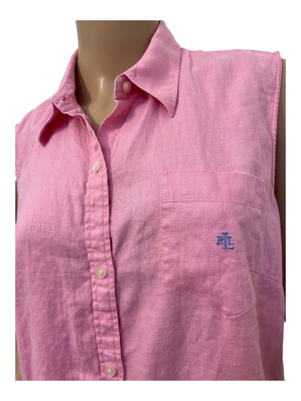 Lauren Ralph Lauren Pink Sleeveless Linen Women’s Shirt, XL - Picture 3 of 12